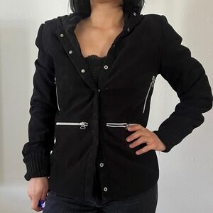 Vintage 1980s Black Soft knit quilted Bomber‎ Jacket DaVinchy Zip Front Medium